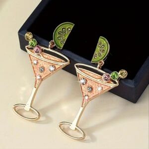 🌺Cocktail Glass Rhinestone Earings Party Earings Accessories Resort Wear